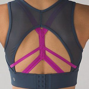 Lululemon Womens 4 Rising Salutation Sports Bra Blue Pink Strappy Workout Yoga